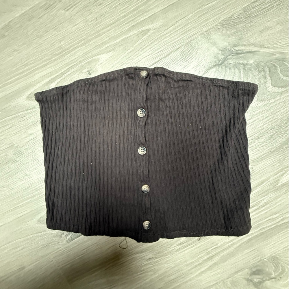American Eagle Outfitters Gray Ribbed Tube Top with Button Trim